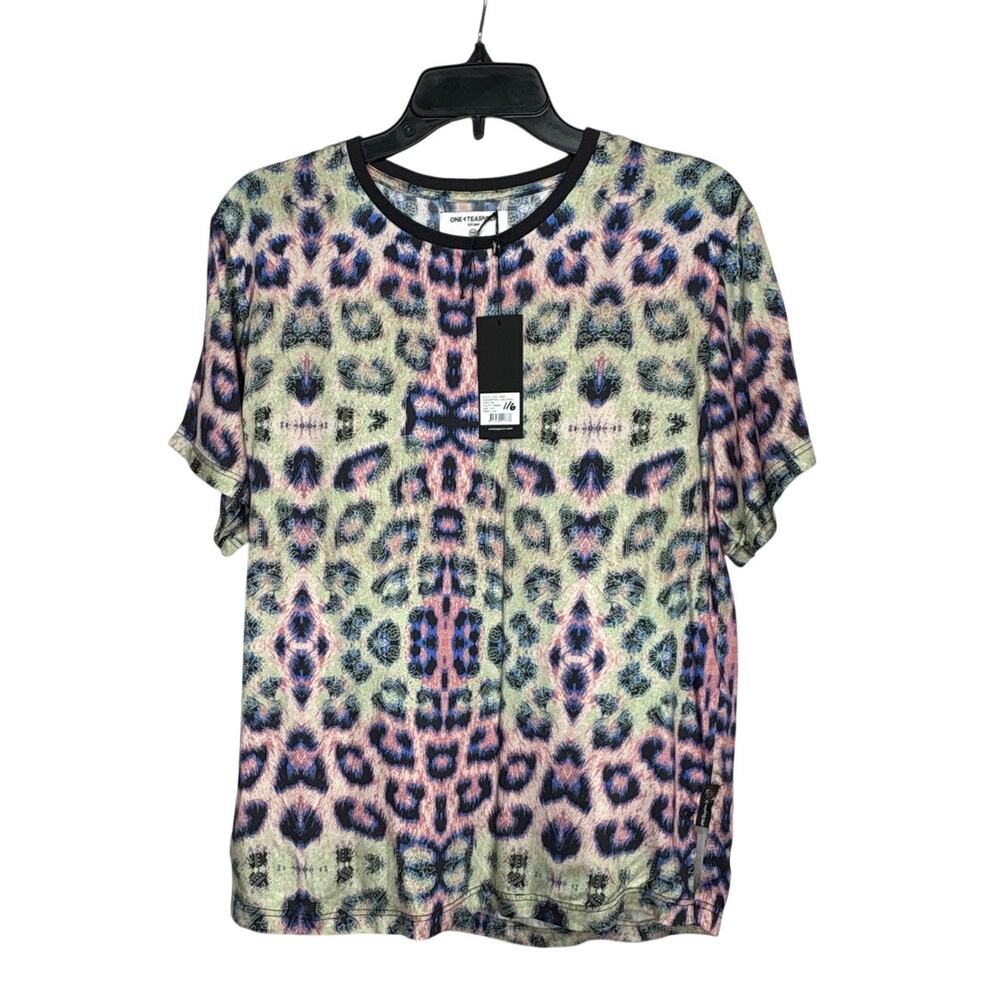 One Teaspoon Pullover Short Sleeve Crew Neck Animal Print Top Size XXS New